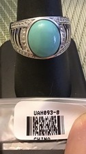 JTV Feroza Round 10-13mm Turquoise W/rnd White Zircon 925 DK Ring Size 8