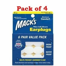 Mack's Pillow Soft Silicone Earplug Noise Reduction Snore Proof 6 Pair Pack of 4