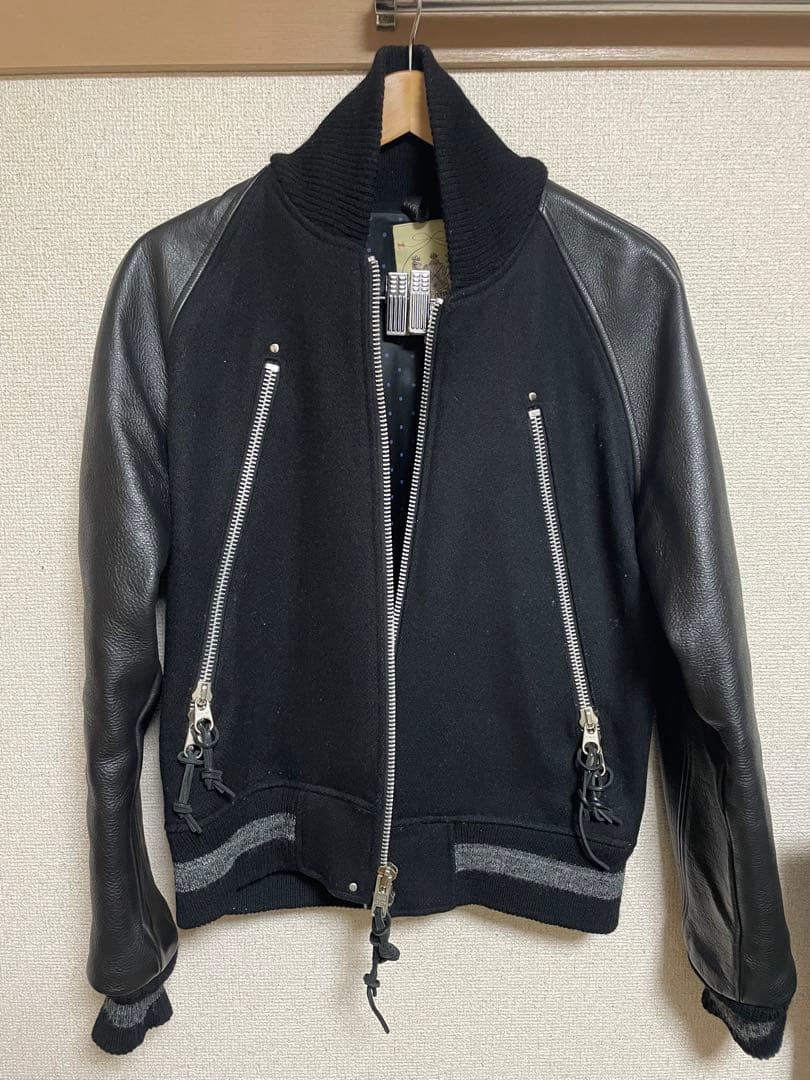 Black Wool Leather Stadium Jacket - image 1
