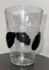 366-SL 7” Blenko Leaf Beaker Crackle Glass Vase Applied Charcoal Leaves