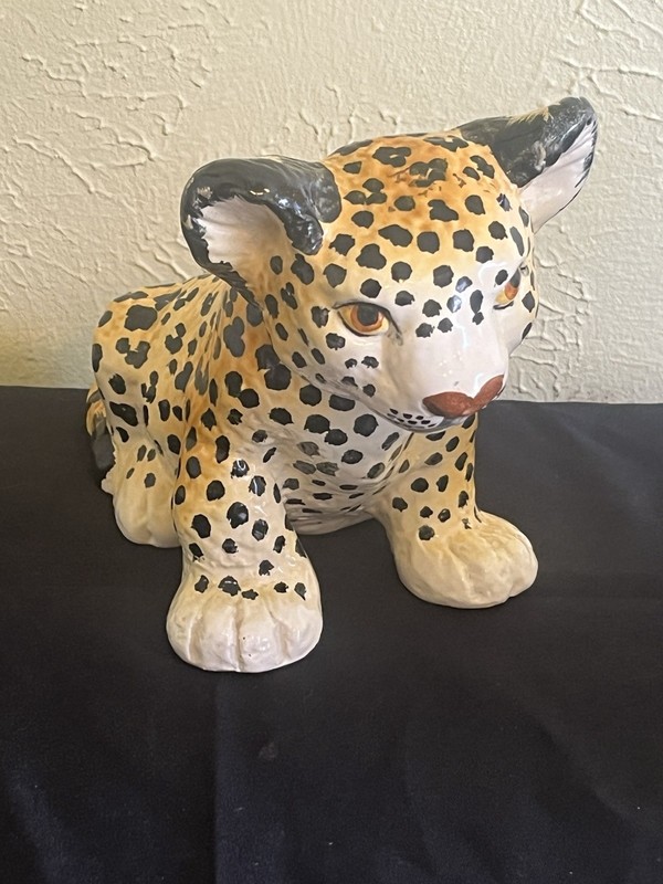 Vintage MCM Italian Hand Painted Ceramic Cheetah 