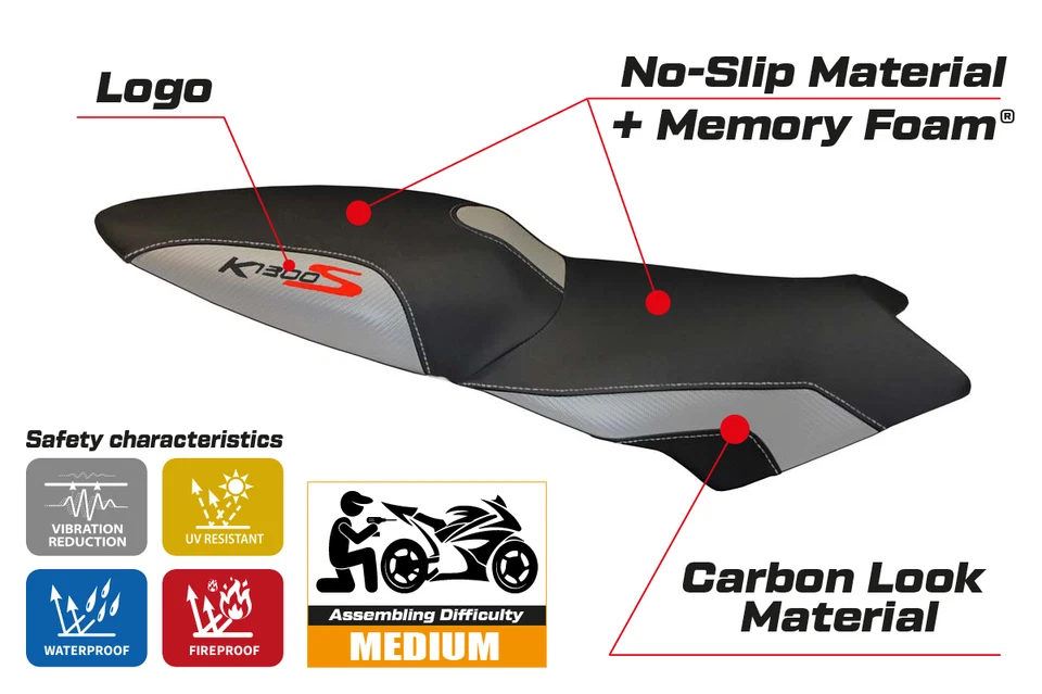 Cubierta de asiento BMW K1300S 2009-2012 2013 2014 2015 2016 Tappezzeria Comfort plateada Foto 2 de 4