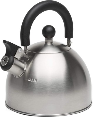 Primula Stewart Whistling Stovetop Tea 1.5 Quarts, Brushed with Black Handle 