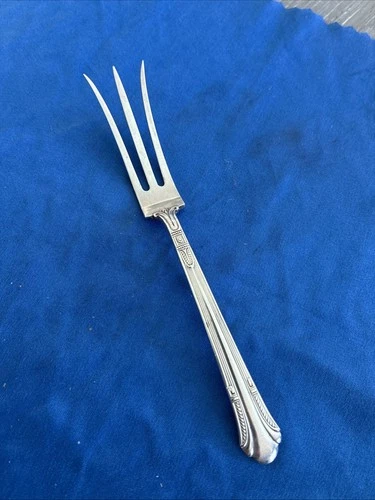 Sterling Gorham three-tined silver serving fork with decorative etching