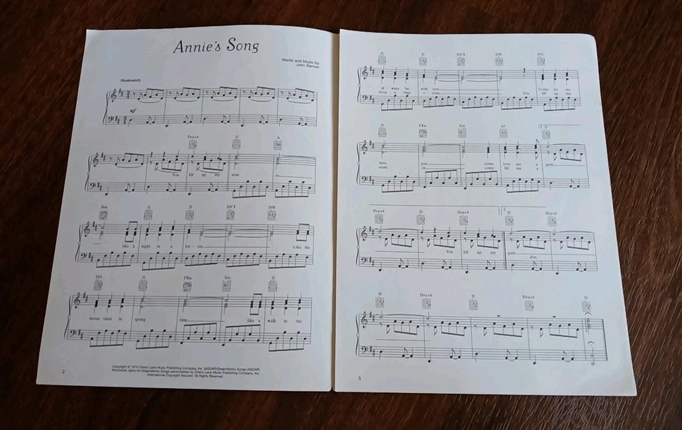 Sheet Music "Annie's Song" (1974/1998) Reissue John Denver Piano/Guitar/Vocals - Image 3 of 3