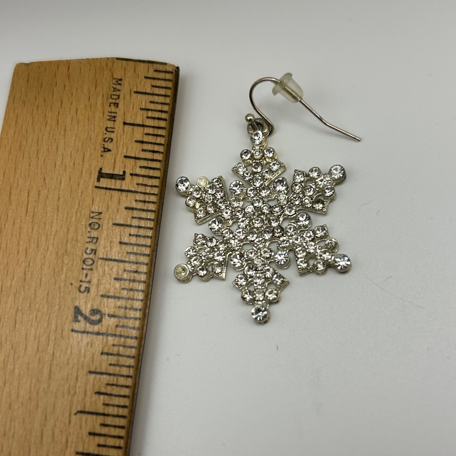 Sparkly Rhinestone Snowflake Dangle Earrings Silv… - image 2