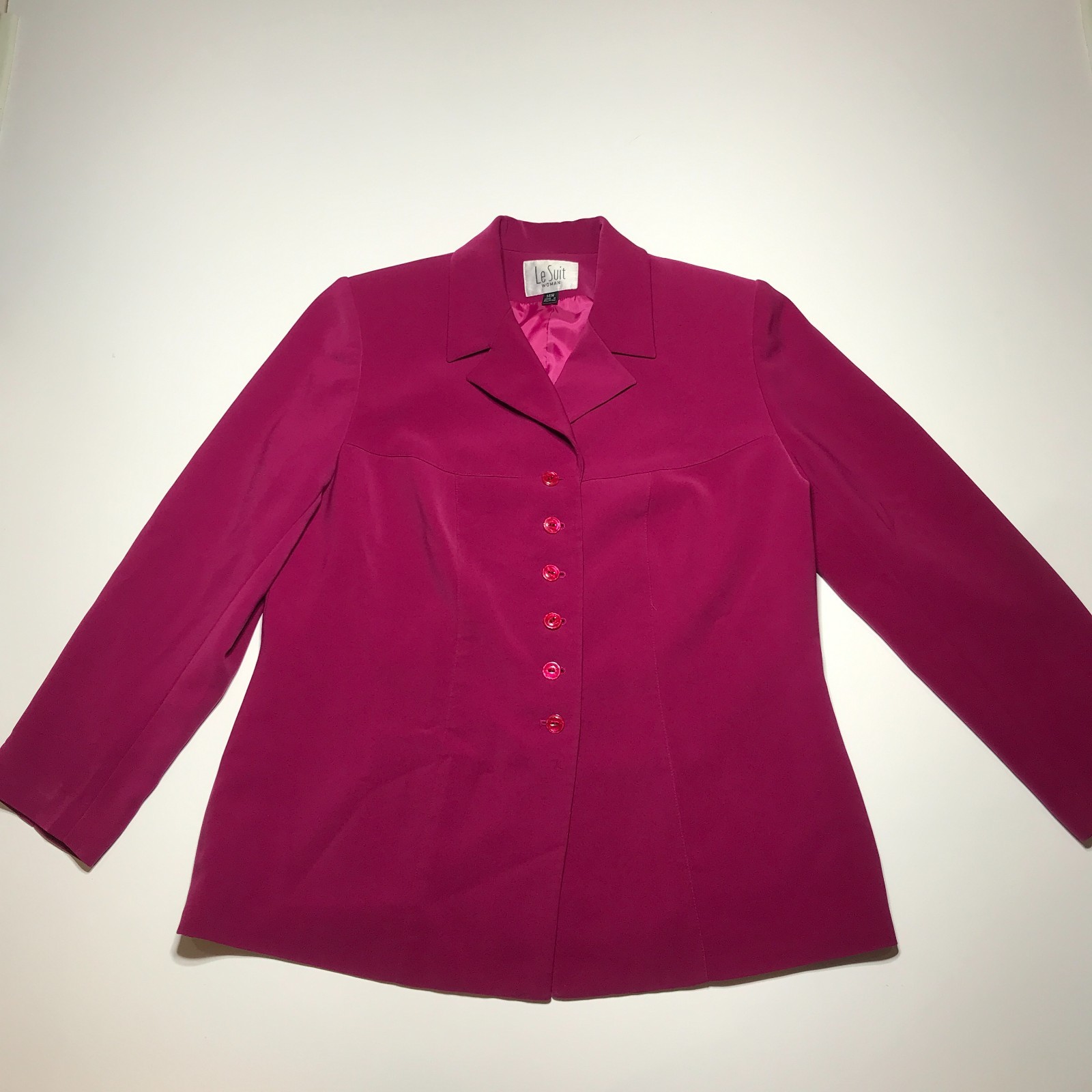Le Suit Two Piece Womens 14W Purple Lined Blazer Jacket & Pencil Skirt *Stain*