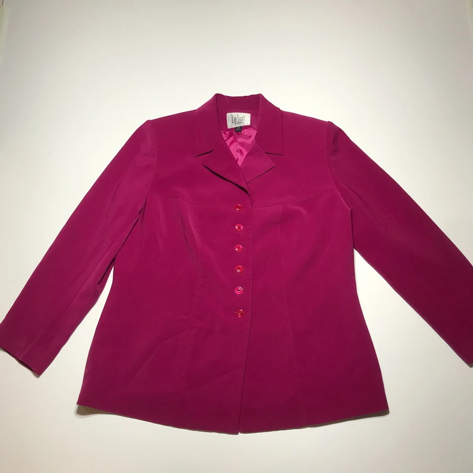 Chaqueta Blazer y Falda Lápiz Le Suit Dos Piezas Para Mujer 14W Forrada Púrpura *Mancha* Foto 3 de 4