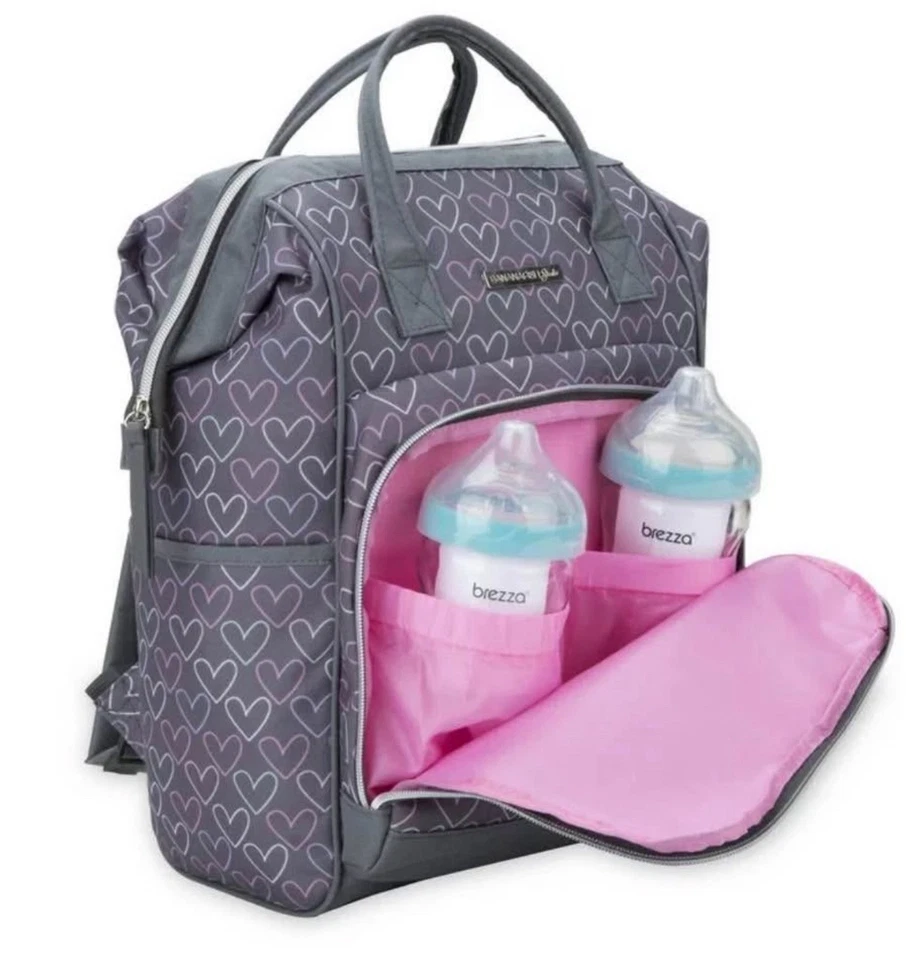 Diaper Bag Backpack Bananafish Gray & Pink - Hearts - Polyester - Image 4 of 4