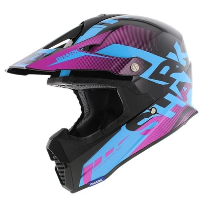 Casque Shark Varial Anger MX noir brillant rose bleu - course tout-terrain pr... - Photo 1/4