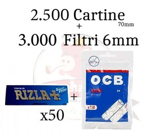 2.500 Cartine Rizla Blu 70 mm + 3.000 FILTRI OCB 6mm
