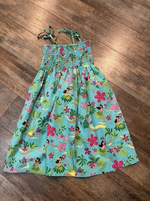 RJC Girl's Hula Spring Hawaiian Smocked Dress Teal  Sz 8, Cotton