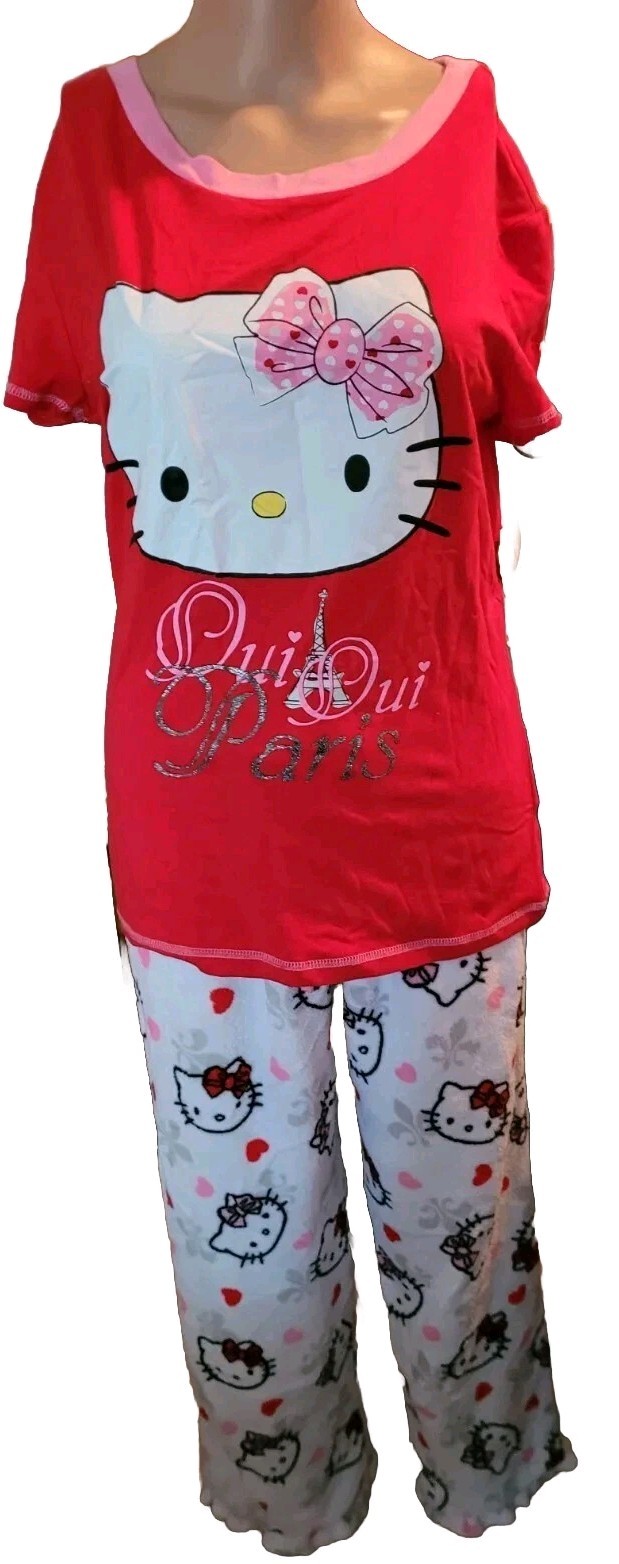 Sanrio Hello Kitty Fleece Pajama Set Ladies XL NWT Red & White Vintage W@W L@@K