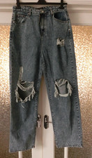 PRETTYLITTLETHING Shape Vintage Wash Extreme Rip Wide Leg Jeans Size 14 NEW