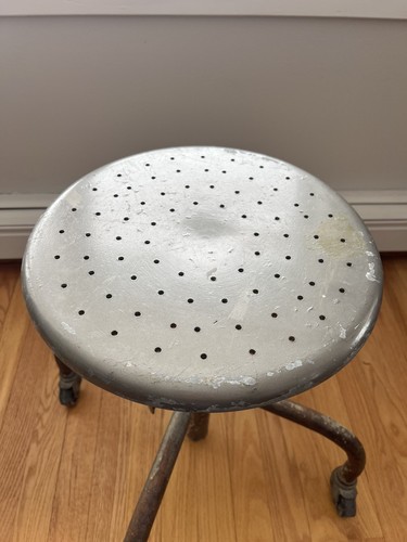 Vtg Industrial METAL Drafting Stool Chair Industrial swivel Shop Cemetery Morgue - Picture 2 of 15