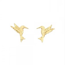 14K Solid Yellow Gold Plated Hummingbird Stud Earrings for Women & Men
