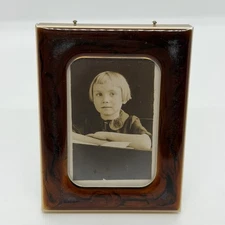 Vintage 1981 Hallmark Mini Frame w/ Child Portrait Faux Tortoise Brass 3”x2”