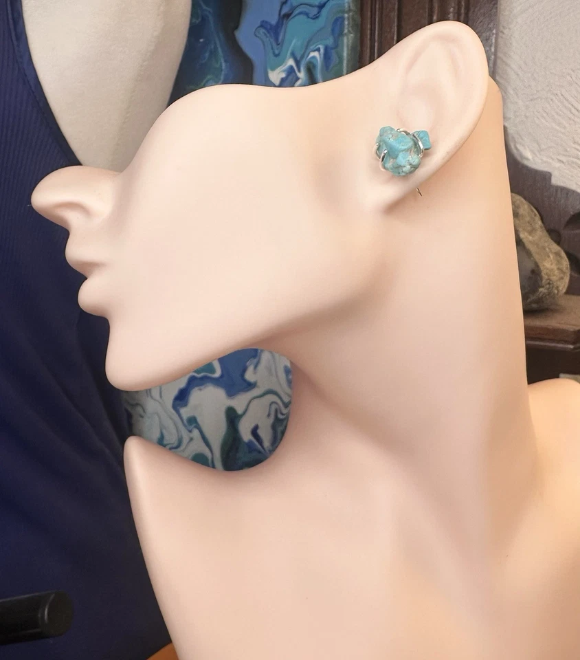 Pendientes de plata de ley 925 pepita turquesa Arizona cruda hechos a mano de 9 quilates cada uno Foto 2 de 4