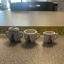 1:12 Painted Porcelain Dollhouse Tea Set Made in Japan 3pc Cup Creamer Sugar