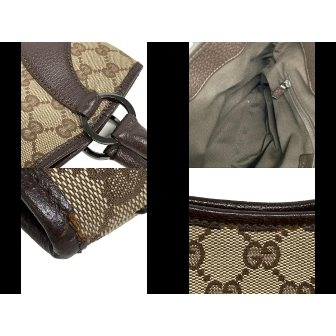 GUCCI Tote Bag GG Pattern Beige Dark Brown Leather Used 113015 Women thumbnail 2