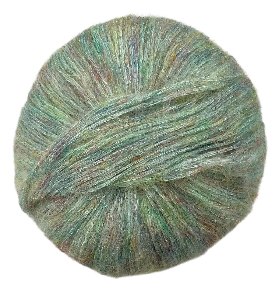 6-Mohair Yarn Balls Sky Green & Rainbow Shimmer Sparkle 50g Each - Image 2 of 2