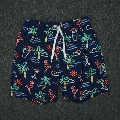 Chubbies Swim Trunks Small Blue Neon Lights Tropical Lined Shorts 7''