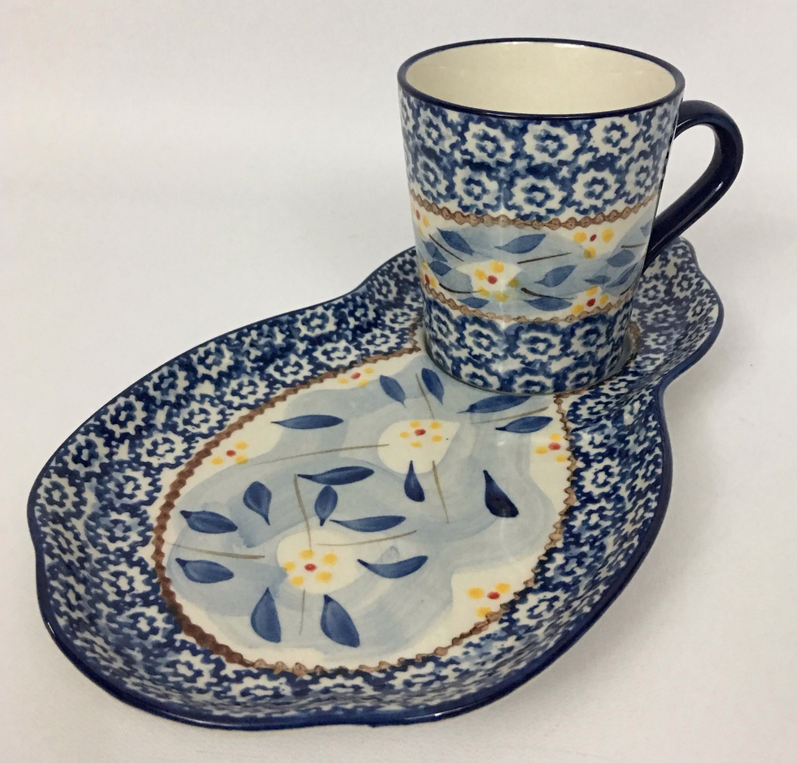 QVC Temptations by Tara Old World Blue Snack Dessert Tray W/ 10 Oz