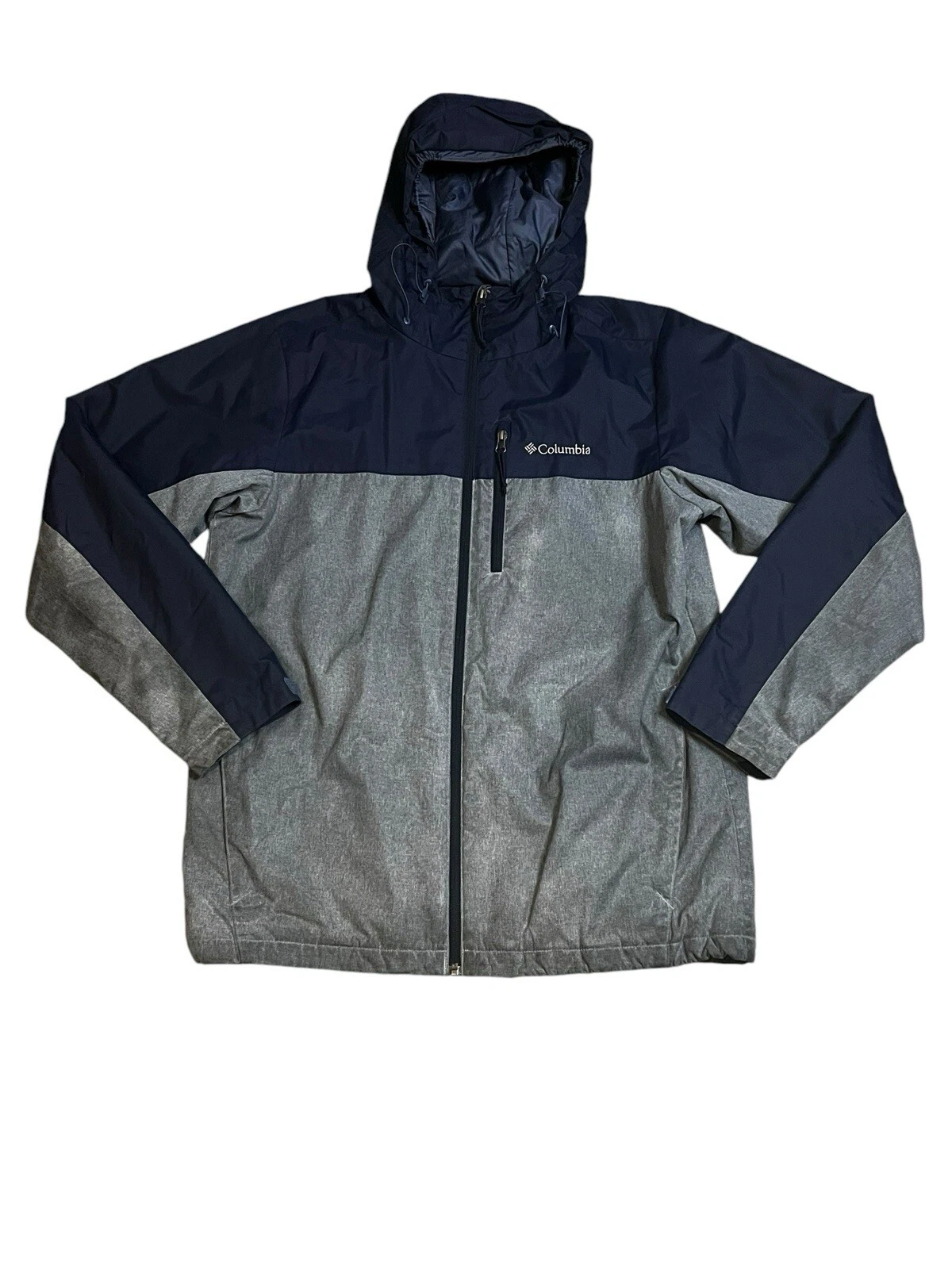 Columbia Jacket Mens Medium Blue/Gray Full Zip Hooded Rain Windbreaker Jacket