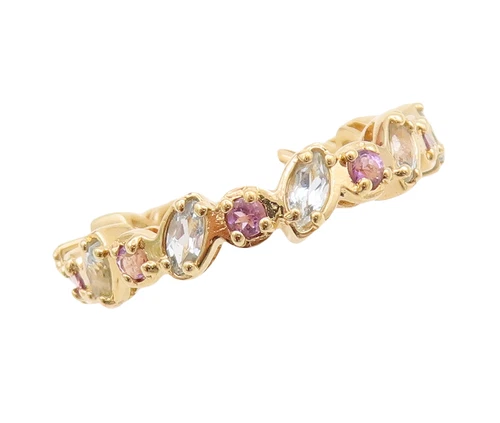 925 Sterling Silver Vintage Ring Gold Plated Amethyst Topaz Band  Sz 7  RG29420