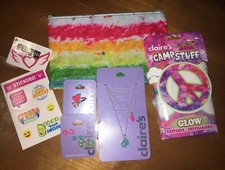 Claire  s Peace Jewelry Necklace Earring Ring Bag Justice Stickers Lot Nwt