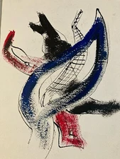 Very Pretty Painting Gouache Drawing Abstract 1990 Ink Paper Art to Identify