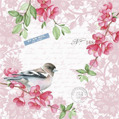 20 Servietten Sweet Bird Vogel Brief Blumen Tiere Rosen Natur Rosa Deko 33X33Cm-image