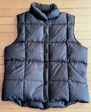 Lands End Down Filled Puffer Vest Size L 14 16 Snaps Button Insulated Brown Fall