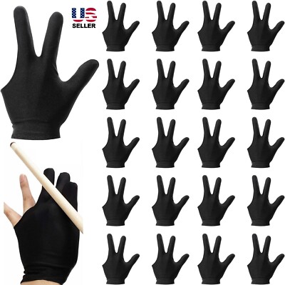 20Pcs 3 Fingers Billiard Cue Pool Gloves Snooker Left Hand Nylon Accessories USA