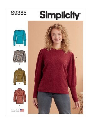 Simplicity 9385 Misses Stricktops Nähmuster Größen 6-14 & 16-24 in 4 Stilen