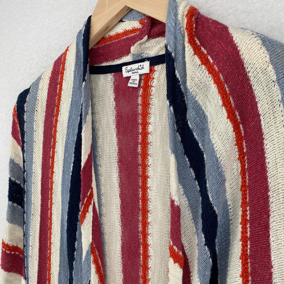 ESPLÉNDIDO Suéter S Rayas Plumero Cárdigan Cortina Frente Abierto Manga Larga Rojo Azul Foto 2 de 4