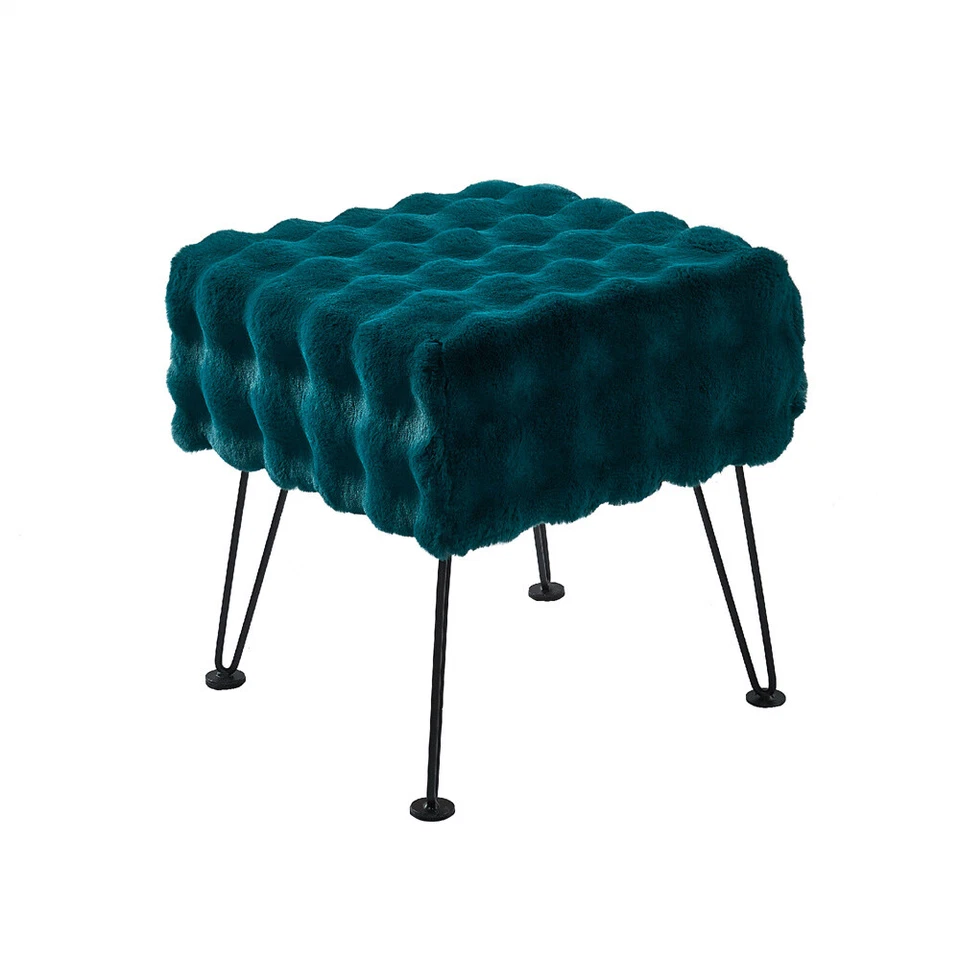 17" Soft Faux Fur Bubble Ottoman Stool Fuzzy Entryway Bench Seat for Living Room - Image 2 of 4