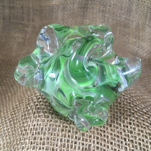 Hand Blown Worked Green Clear Glass Art Studio Paperweight Pontil Scar - Picture 2 of 8