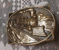 Steam Locomotive Solid Brass Belt Buckle BTS USA 1983