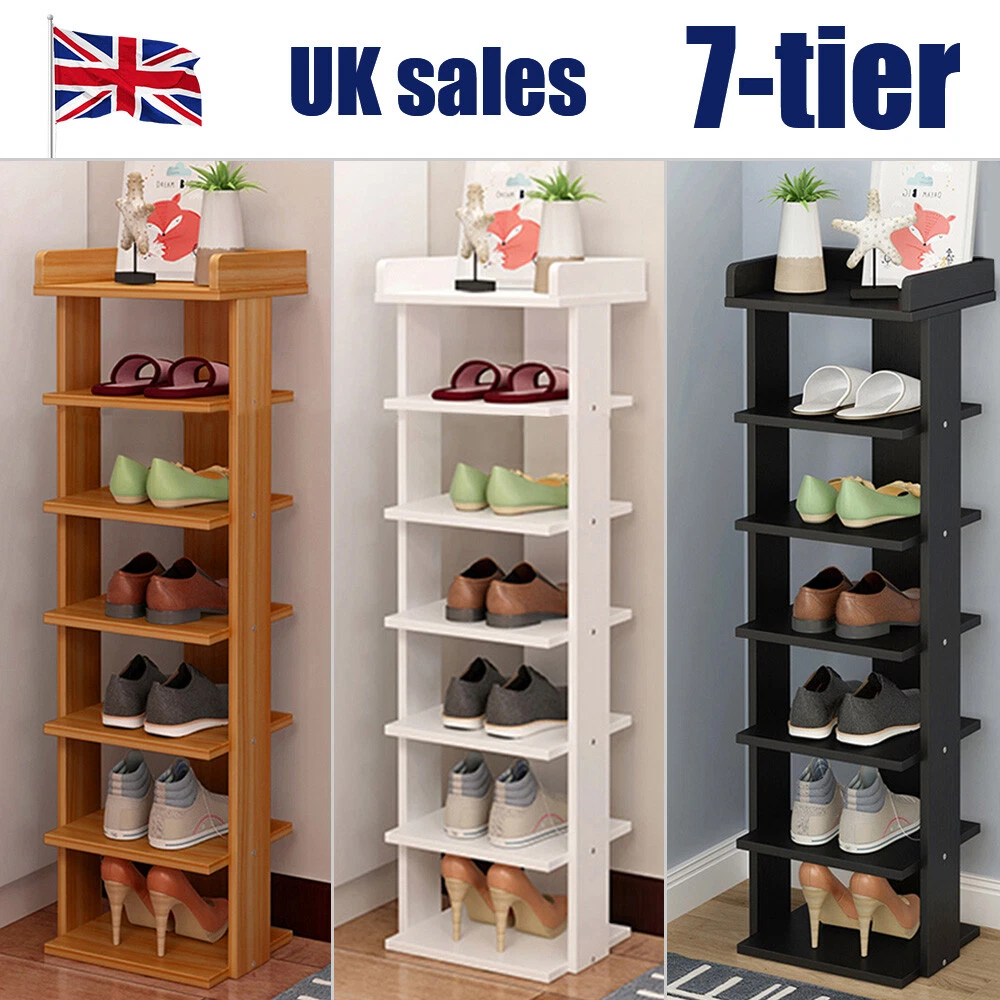 7 Tier Wooden Shoe Rack Tall Storage Shelf Unit Cabinet Organiser Footwear  Stand