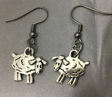Sheep, lamb, cute silver tone Baa Baa sheep double sided charms on hook earrings