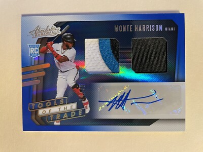 Monte Harrison 2021 Panini Absolute TOTT Rookie Auto Jersey Patch 14/35 Marlins