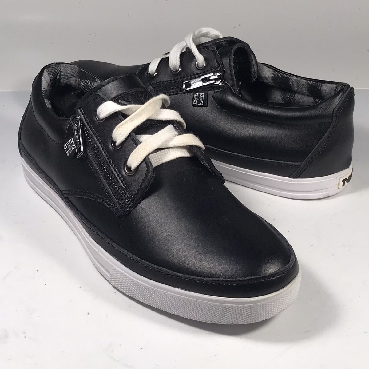 TUK Black White Creeper Sneakers Loafers Double Zip Lace Up 