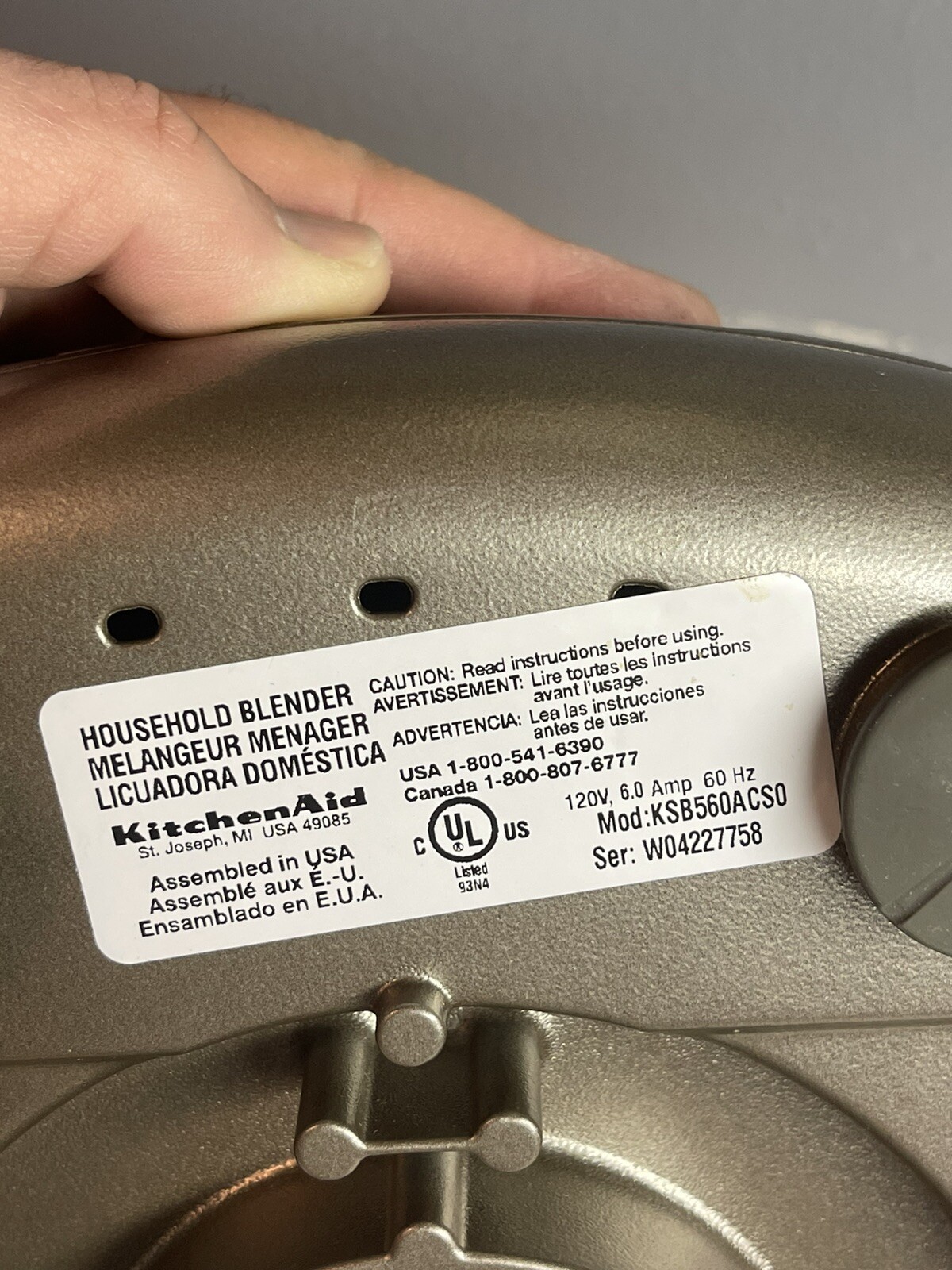 KitchenAid Blender Mixer KSB560MC0 Silver 7 Cup W/ Pitcher & Lid Works