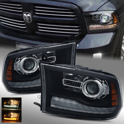 For 13-18 Ram 1500/2500/3500 Black Stock Projector Headlights Replacement Kit
