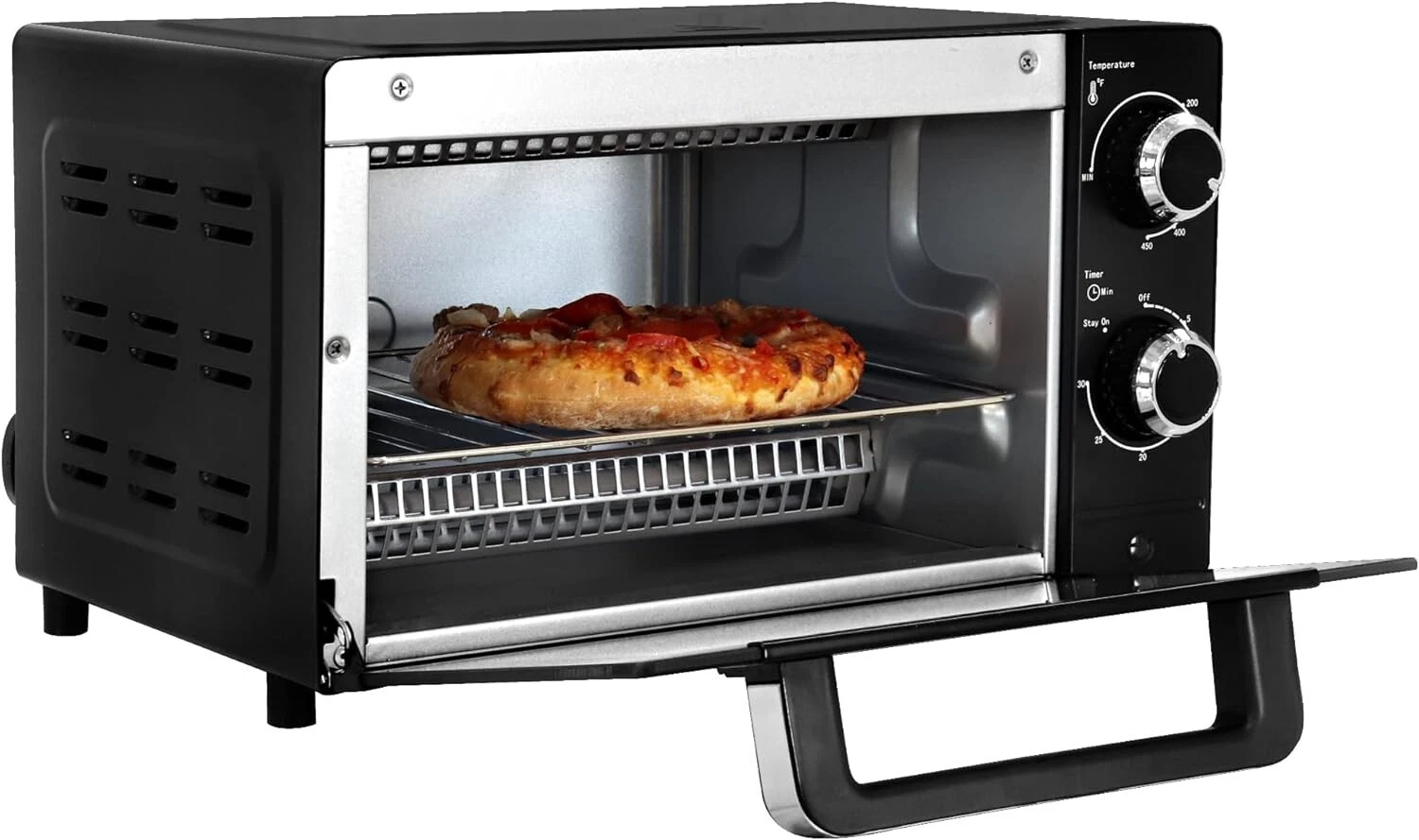 4 Slice Convection Toaster Oven Countertop Black Stainless Steel Toast Timer
