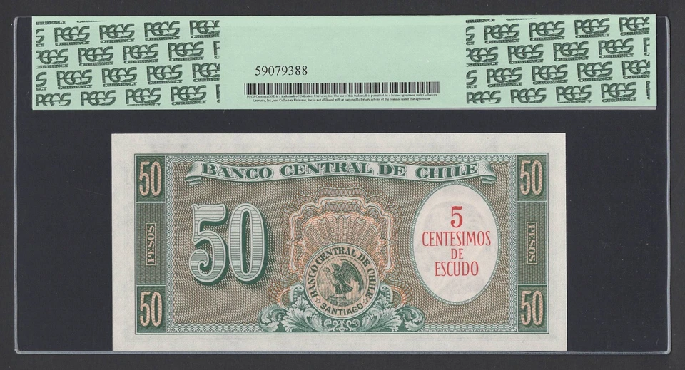 Chile 5 Centimos on 50 Pesos ND(1960-61) P126b Uncirculated Grade 66 - Image 2 of 2