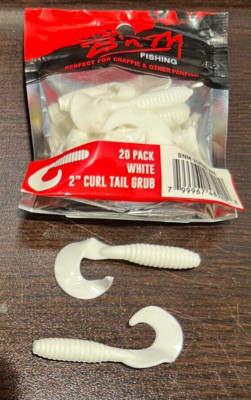 20 PK. BnM ''WHITE'' 2'' CURL TAIL GRUBS * Crappie, Walleye, Brim SOFT PLASTIC BAIT
