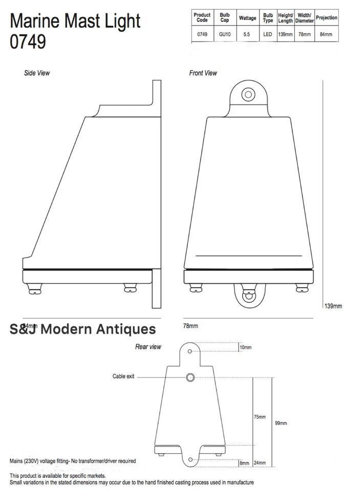 Davey & Co Style Industrial Bulkhead Light Vintage Antique Ship Lamp Solid Brass - Image 3 of 4