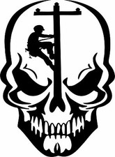 Skull Lineman Electrician Power Pole Car Truck Window Laptop Vinyl Decal Sticker